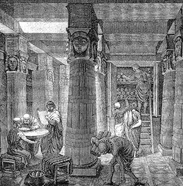 Grabado del siglo XIX de la Biblioteca de Alejandría